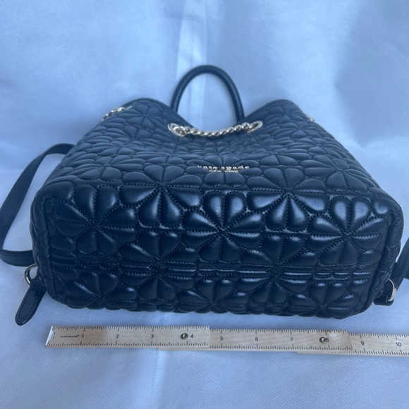 Kate Spade New York Bloom Logo Quilted Leather Backpack Black Drawstring Chain - Picture 10 of 14
